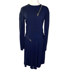 Stella McCartney Women’s 38 Navy Blue Zipper Accent Long Sleeve Elegant Dress